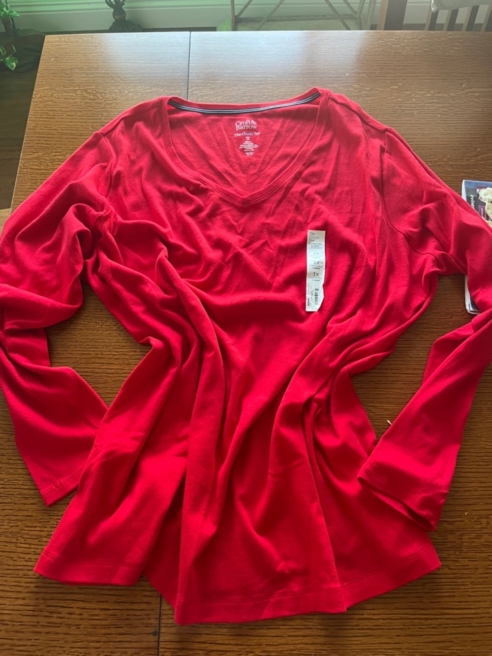 croft & barrow Bright Red V-Neck Long Sleeve Top